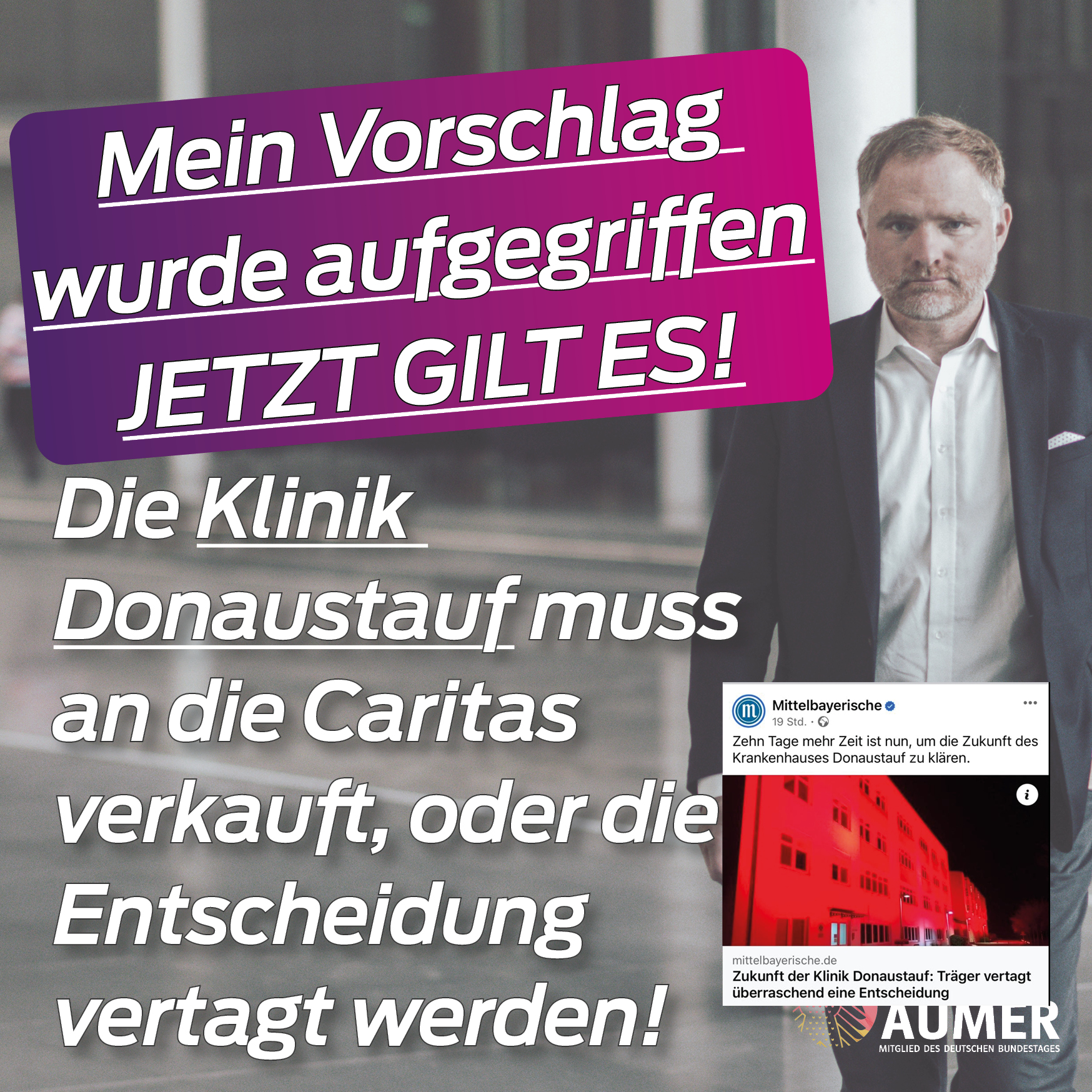 Klinik Donaustauf: Vorschlag von Peter Aumer aufgenommen