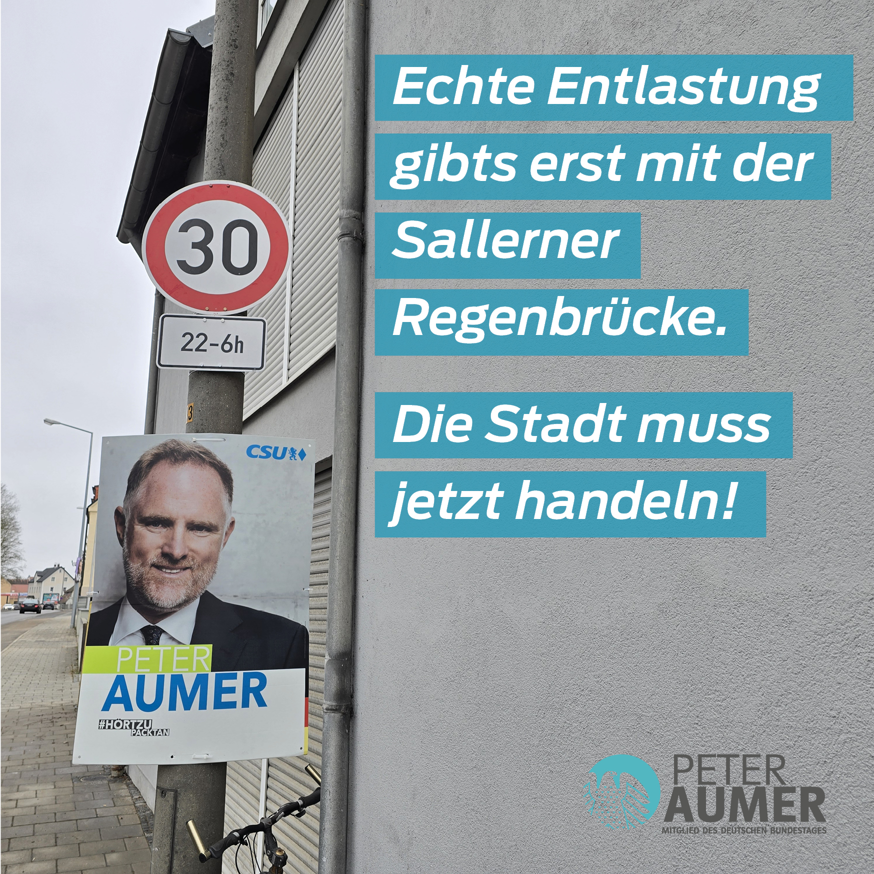 Aumer fordert Stadt zu Fortführung der Planungen der Sallerner Regenbrücke auf