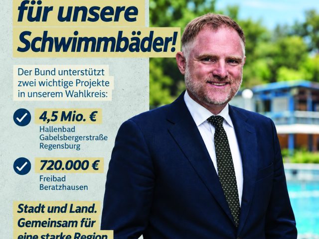 5,22 Mio. Euro Bundesförderung für Schwimmbäder in Regensburg und Beratzhausen